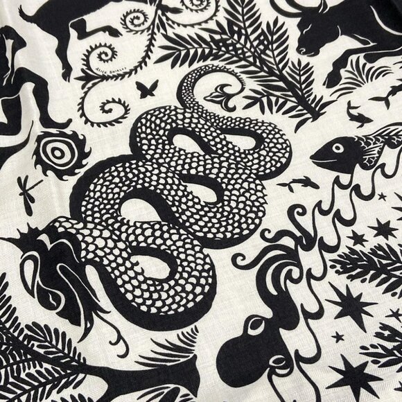 HERMES Carrejean/Shawl Carre Brown Noir (white) Black Silk - Picture 5 of 7